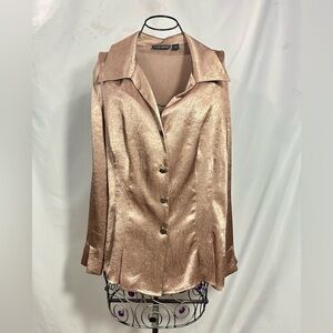 Essentials by Milano metallic gold button down shirt size L